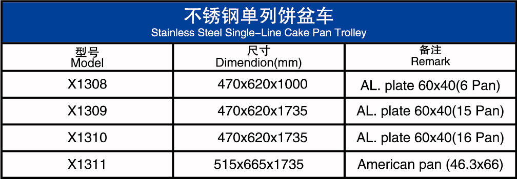 不锈钢单列饼盆车