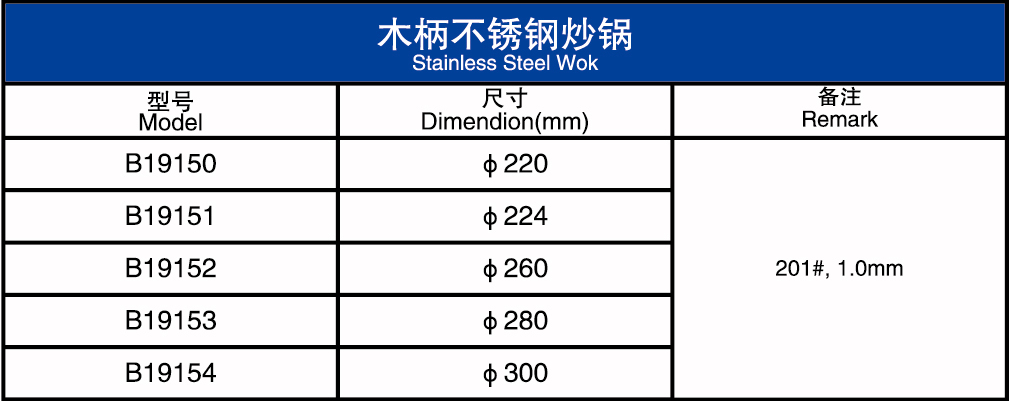 木柄不锈钢炒锅